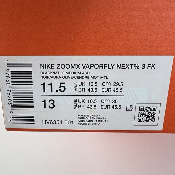 Nike ZoomX Vaporfly Next% 3 FK Black Mtlc Medium Ash HV6351-001 Size 11.5 main image 6